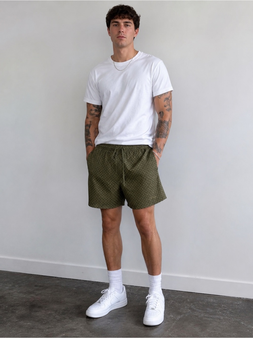 Aime Leon Dore Olive Green Floral-Print Drawstring Shorts